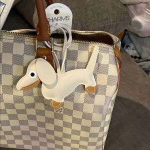 Checkered Handbag with Dog Charm